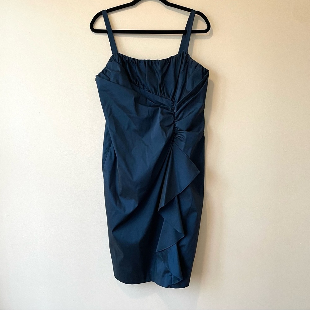 Adrianna Papell Occasions Navy Ruched Spaghetti Strap Cocktail Dress 16W